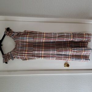 Loft multi colorway plaid ruffle short sleeve dress MP petites